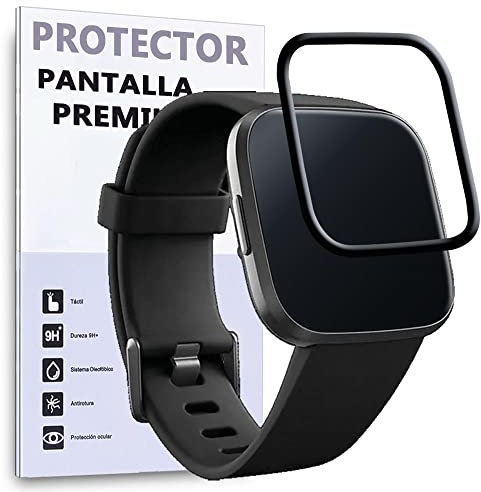 REY Protector de Pantalla Curvo para Fitbit Versa 2, Negro, 3D / 4D / 5D, Anti Roturas