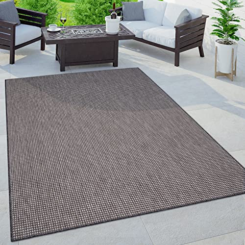 Paco Home In- & Outdoor Teppich - Modern, Einfarbig Meliert, Wetterfest, Pflegeleicht, Robust & Strapazierfähig für Balkon, Garten, Terrasse & Küche, Grösse:200x280 cm, Farbe:Anthrazit