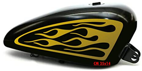 Kit 2 adesivi moto serbatoio teschio fiamme skull chopper harley custom vintage cod. 1677 (091 ORO, LUCIDO (glossy_lucid))