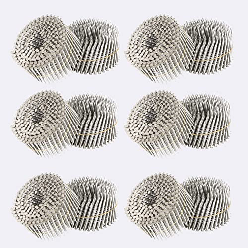 waltyotur 3600 Count Stainless Steel Coil Roofing Ring Shank Siding Nails 15-Degree Collated Wire Coil 2 Inch, 0.09 Inch Ring Shank, Small Cap Coil Stud Siding Nails