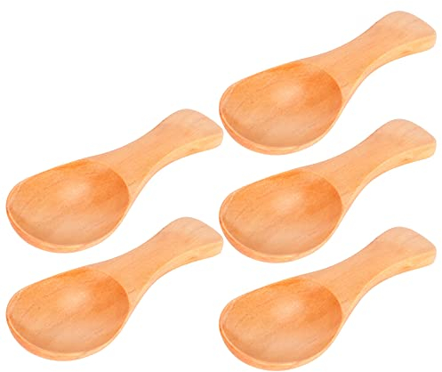 5PCS Wooden Coffee Scoop Ice Cream Seasoning Scoop Oval Mixing Ladle Short Handle Sauce Scoop Kitchen Cooking Tool for Home Restaurant Daily Use