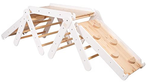 MEOWBABY Triangle d'escalade avec Toboggan et Mur d'escalade pour Enfants Structure d'escalade intérieure en Bois, Blanc