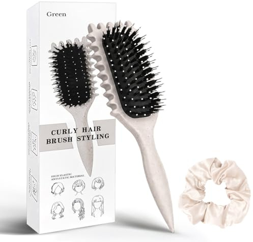 Curly Hair Brush Aprikose,Lockenbürste mit 1 Scrunchies,Bürste für Locken zum Kämmen und Formen,1 Stück Haus Dekoration
