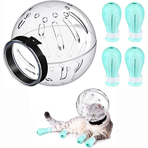 Cat Muzzle and Boots,Cat Muzzle for Grooming and Anti Scratch Boots Set,Silicone Cat Claw Covers,for Bathing Grooming Bathing Nail Trimming to Prevent Bites (L)