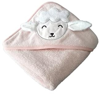 TANEM HOME Baby Badetuch Kapuzenbadetuch Handtuch Baumwolle Frottee Schaf 75x75 cm Geschenk (Rosa)