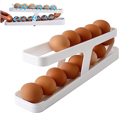Portahuevos rodante para refrigerador, hueveras para frigorifico 12-14 huevos, bandeja para huevos de 2 niveles, organizador de cocina para despensa