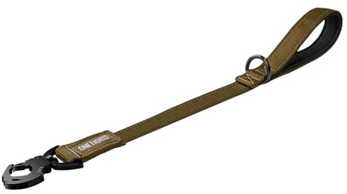 OneTigris Bolt Kurzführer Hund 52cm, Hundeleine Kurz mit Tiger Zahn Metallclip und Weiche Polsterung, Reflektierend Nylon Hundeleine Geeignet für Mittlere Große Hunde Braun