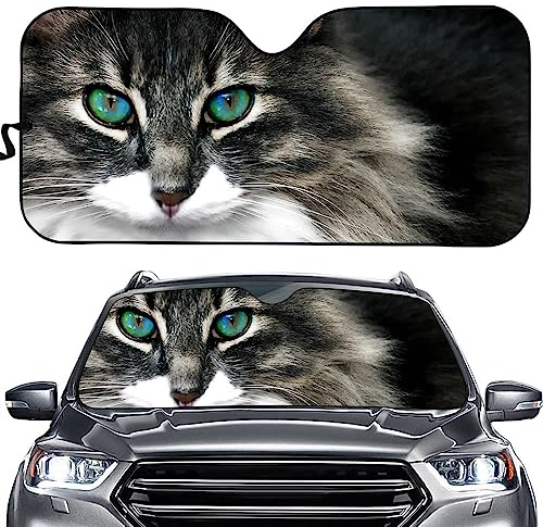 Hixingo Auto Frontscheibe, Sonnenschutz für Windschutzscheibe, Frontscheibenabdeckung, 3D Tier Druck Faltbares Design Auto Sonnenschutz, UV-Schutz für Auto (Grüne Augen)