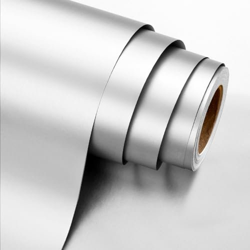 Flyhill Geschenkpapier, silberfarben, metallisch, Mini-Rolle, 43,2 x 10 m, einfarbig, mattes Papier für Weihnachten, Geburtstag, Hochzeit, Babyparty