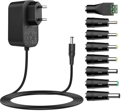 Tonton 12V 3A Universal Netzteil, 12V 1A 2A 3A Netzteil mit 8 DC Steckern für LED-Leiste, Lautsprecher, Router, Scanner, Kamera, DVD Spieler, Externe Mobile Festplatte, LCD Bildschirm, 3000mA Max.