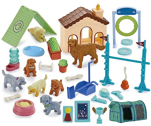 iftnotea Dog Hundespielzeug für Kinder mit Hundefiguren - 31-teiliges Hunde-Pretend-Play-Set mit Welpenfiguren - Geburtstagsgeschenk für Jungen und Mädchen