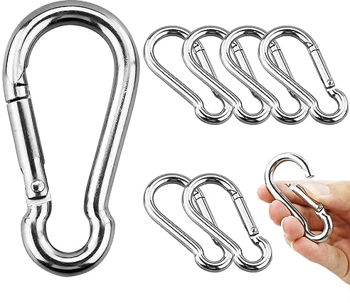 8 Pièces - M8 Mousqueton en Acier Inoxydable 304 - Mousqueton Inox 80mm de Fixation Capacité de Charge de 250 kg/550lb pour Sac à Dos, Camping, randonnée, 80mm x φ8 mm