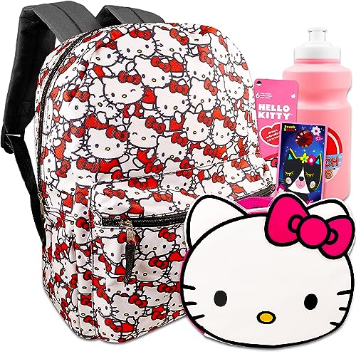 Hello Kitty Mochila y lonchera para niñas - Paquete con mochila Hello Kitty de 16 pulgadas, bolsa de almuerzo, calcomanías, botella de agua, más | Juego de mochila escolar Hello Kitty