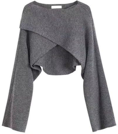 Damen Unregelmäßiger Kurzer Strickpullover Solide Langarm Verdickte Strickpullover