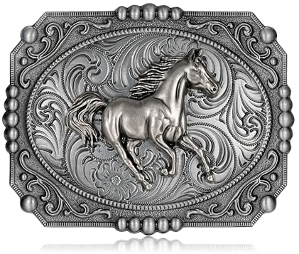 Btilasif Lange Horn-Bull-Gürtelschnalle für Herren, Laufpferd, Western-Cowboy-Cowgirl-Gürtelschnalle für Damen, Ehemann, Geschenke, 2# Pferd, Medium