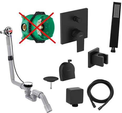 vanvilla Wannenset mit Unterputz Armatur Hansgrohe und vanvilla Handbrause, schwarz matt beschichtet Wannen-SET HGS19-ob