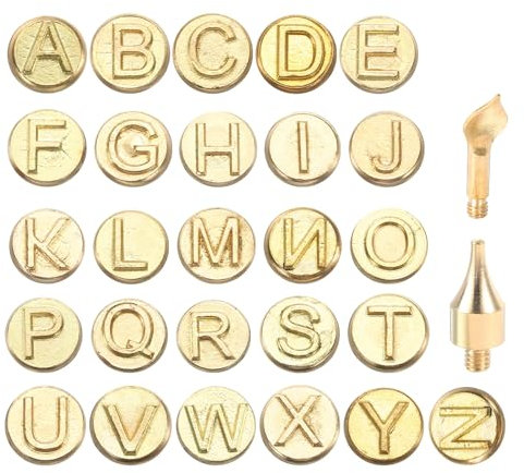 PATIKIL 28pcs Wood Burning Kit, Letter Wood Burner Tool Alphabet for Beginners Embossing Carving DIY Adults Crafts Pyrography
