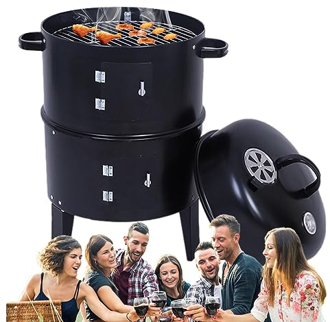 BBQ Smoker, Fumoir À Charbon De Bois, Fumoir Extérieur Amovible, Poêle À Charbon Amovible 3 en 1, Barbecue À Double Étage Robuste, Fumoir À Charbon Vertical Facile À Nettoyer pour La Cuisine en Plein