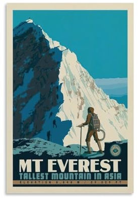 Mount Everest Vintage-Reiseposter für Zimmer, Wohnzimmer, Dekoration, moderne ästhetische Wandkunst, Geschenk für Freunde, Bett, ungerahmt, 20 x 30 cm