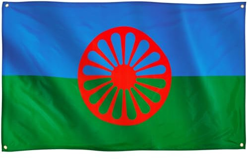 Runesol Bandera Gitana, 91x152cm, 3ft x 5ft, 4 Ojales, Ojal en Cada Esquina, Gitanos Rumanos, Roma, Banderas Premium, Interior, Exterior, Colores Vivos