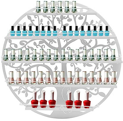 OMGGYER Scaffale per smalti da parete, a 5 livelli, forma di albero, rotondo, porta smalti per unghie, rossetti, olio essenziale, Ø 60 cm