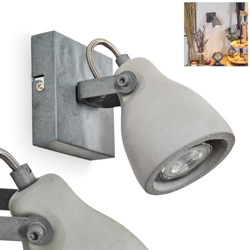 Wandleuchte Lomma, moderne Wandlampe aus Metall/Beton in Grau/Stahlfarben gebürstet, Lampe im industrial Design mit verstellbarem Strahler, 1 x GU10, ohne Leuchtmittel