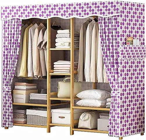 KAYEF Prinzessinnen-Garderobenschrank, tragbarer Kleiderschrank, Kleiderschrankfächer, Trennwand aus Massivholz, lila Punkte, Stoffkleiderschrank (Größe: 165 x 35 x 150 cm)