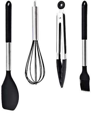 esmen Küchenutensilien-Set, hochhitzebeständig, Schneebesen, Backschaufel, Bürste, Silikon-Grillzange für den Haushalt