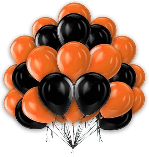 Schwarze und orangefarbene Luftballons, 12,7 cm, Halloween-Ballons, 25 Stück, Latex-Luftballons für Halloween, Hochzeit, Geburtstag, Party, Ballonbogen, Girlande, Dekorationen