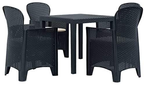 HEFZGDB 5-TLG. Garten-Essgruppe Kunststoff Anthrazit Rattan-Optik Gartenstühle Gartenmöbel Set Gartentisch Geeignet für Terrasse, Garten, Pool.