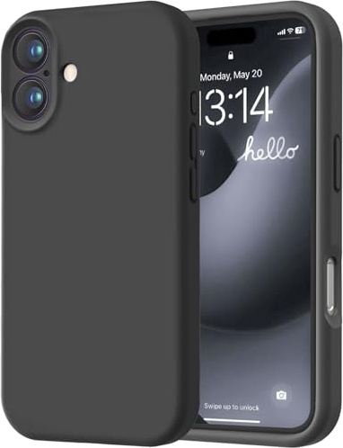 LOVE 3000 Designed for iPhone 16 Case, Premium Silicone with [Soft Anti-Scratch Microfiber Lining] Shockproof Protective Phone Case for Lanyard 6.1, Black
