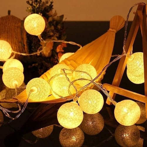 Lichterkette Innen, Baumwollkugeln Lichterkette Batteriebetrieben Cotton Ball 20 LED Kugeln für Kinderzimmer Weihnachten Party Garten Terrasse (Weiß)