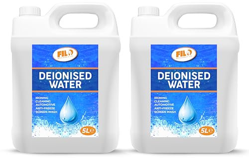 Filo Deionised Water 2X5 Litre for Car Batteries, Steam Irons, Purified Demineralised Water Cleaner, Screen Wash, Radiator & Cooling System.