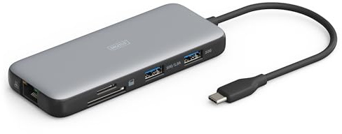 DIGITUS USB-C Docking Station – 8-Ports – 2X HDMI UltraHD 4k 60Hz | 2x USB-A 3.2 Gen2 – 1x USB-C 100W PD 3.0 – 1x RJ45 – Dual Kartenleser – Grau
