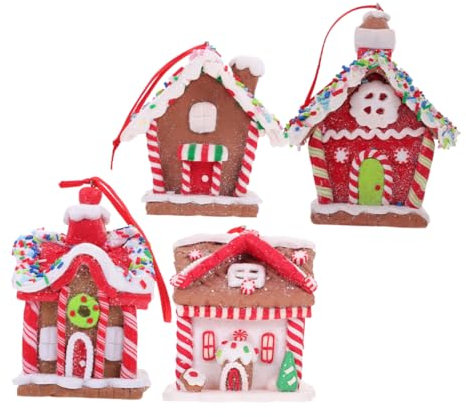 VINTORKY 4stücke Hängendes Lebkuchenhaus Ornament Aus Polymerton Filigran Und Detailverliebt Zur Weihnachtsbaumdekoration Party-Requisite Für Festliche Atmosphäre