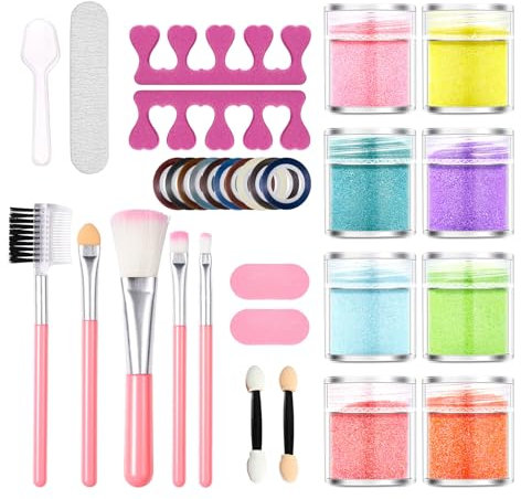 Kit de nail art avec lime à ongles - Pinceau à ongles - Poudre pailletée - Décoration d'ongles - Pour femme