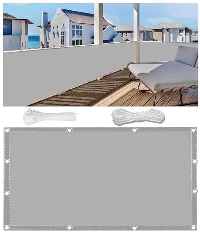 Woace Brise Vue pour Balcon Imperméable Couverture de Confidentialité Écran(PES) Protection UV Opaque pour Balcon with Cable Ties Pare Soleil pour Jardin Extérieur Gris Clair 100x500cm
