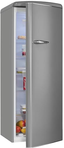 Exquisit Retro-Kühlschrank, ohne Gefrierfach, 229 Liter, groß, 5 Ablagen, Gemüsefach, Temperaturregelung, RKS325-V-H-161E grau