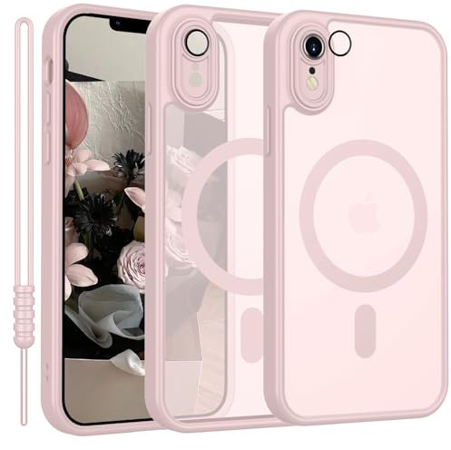 YUANDMI Cover Magnetica per iPhone XR Compatibile con MagSafe, Custodia Per iPhone XR Traslucida Opaca Case Ultra-Sottile Silicone Anti-Scivolo Resistente ai Graffi, Rosa