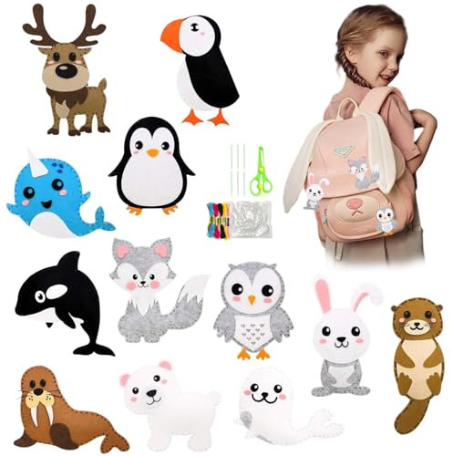 Nähset Kinder, 12 Stück Filztiere Nähen Set, DIY Nähset Kinder Tierformen, Animals Sewing Kit, N-ähen Kinde Filzset, Tierformen Filz Bastelset, Filz N-ähen Kits, Geschenke für Jungen und Mädchen