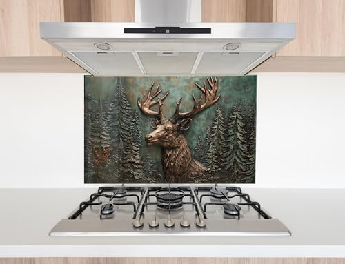 Myphotostation 76,2 x 76,2 cm Wald-Hirsch-Glas-Spritzschutz aus gehärtetem Glas für Küche, Herd, Wandpaneel, Herd-Rückwand