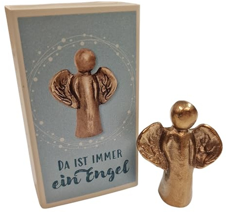 Herzmensch Süßer Kleiner Engel 4 x 5 cm mit Geschenkschachtel Schutzengel Kommunion Geschenk aus massiver Bronze als Glücksbringer