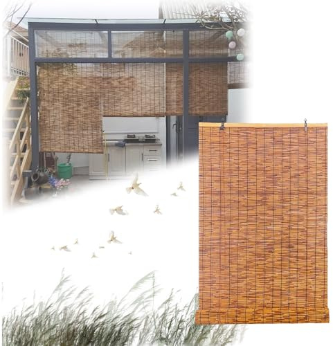 50-160 cm Breit Retro Schilf Vorhang Für Fenster Bambus Raffrollo Bambus Raffrollo Wetterfest Bambus Rollo Einfache Montage Ideal Für Balkon Terrasse