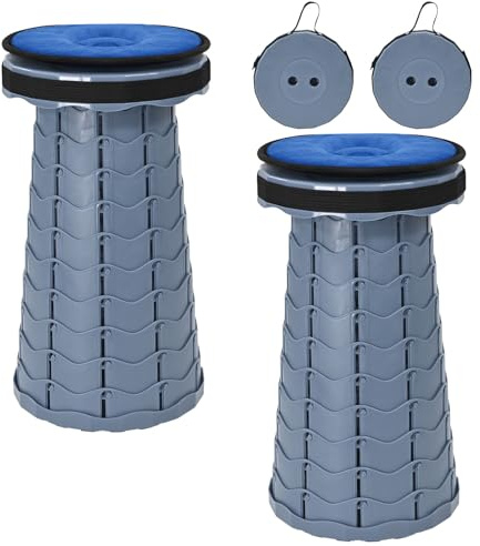 FXKS 2 Pack Folding Stool with Soft Cushion, 45cm Extra Tall Telescopic Stool Heavy Duty 181kg (28.5 Stone) Load, Portable Collapsible Stools for Adults Fishing Camping Gardening Hiking BBQ - Grey