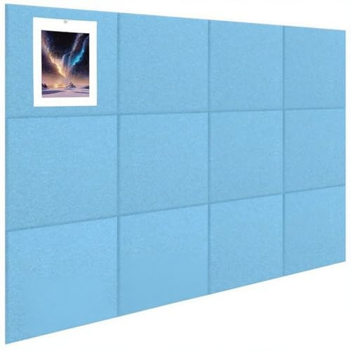Quadratische Bunt Akustikplatten Selbstklebend 12 StüCke, Schallabsorber Schallschutz Mit Hochdichte Wandfliesen Schall DäMmung 30x30x0,9cm Studio BüRo, Akustische Behandlung Wanddekoration (Blau B)
