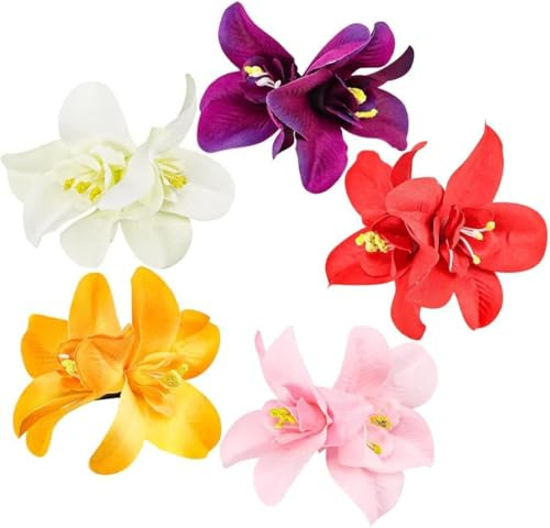 5Pcs Colorful Artificial Bohemian Hawaiian Hibiscus Plumeria Flower Hair Clips and Barrettes for Seaside Holiday, Bridal Headwear Hair Accessories