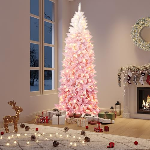 180cm Künstlicher Weihnachtsbaum mit 230 LED-Leuchte,610+ Tannennadel， Rosa Gradienten Tannenbaum Groß,Christmas tree für Weihnachten Dekoration, Wohnzimmer, Eingang, Weihnachtsbäume Faltbarem Ständer
