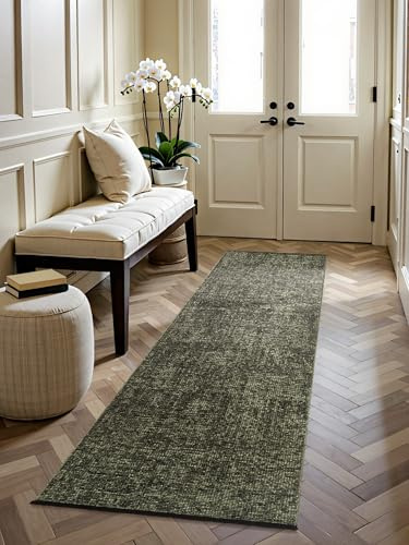 Elle Decoration Brilliance - Kurzflor Läufer Prisma, Wohnzimmerteppich mit Raster Design, Kachel, Quadrat Muster, Glänzender, Moderner Teppich für Wohnzimmer, Schlafzimmer - Grün, 80x250 cm