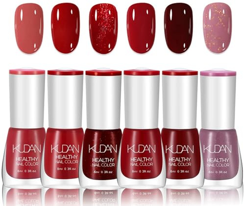 Red Nail Polish Set, 6Pcs Burgundy Glitter Quick Dry Nail Varnish Kit, Christmas Wine Red Purple Shimmer Sparkling Nail Paint Gel, Non-Toxic Water Based Nail Art Polish for Women Holiday Party Gifts