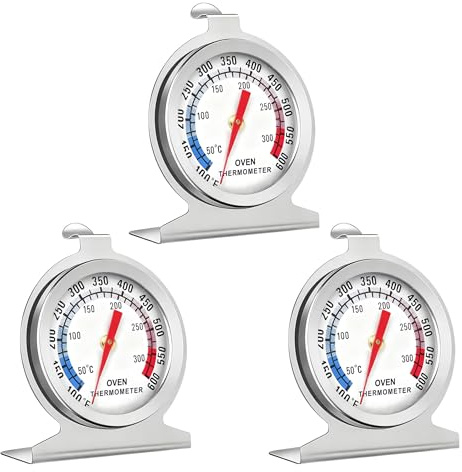 3PCS Oven Thermometer, Food Baking Accurate Temperature Monitoring Silver Large Dial Instant Read Stainless Steel Kitchen Cooking Thermometer for Fan Electric Pizza Oven Cooking/Baking/Grilling/BBQ